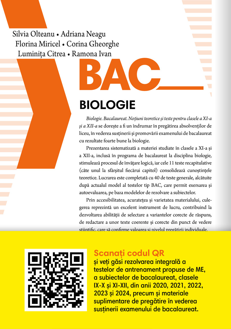 Bacalaureat 2025. Biologie. Noțiuni teoretice și teste pentru clasele a XI-a si a XII-a, ediția a II-a - 1 | YEO