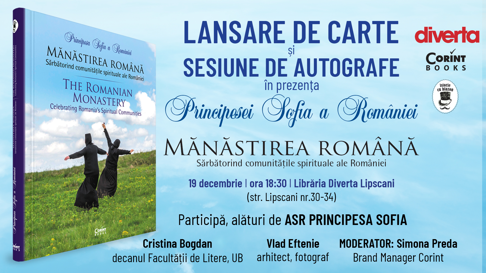 Eveniment regal: sesiune de autografe cu ASR Principesa Sofia a României, autoarea volumului „Mănăstirea română”