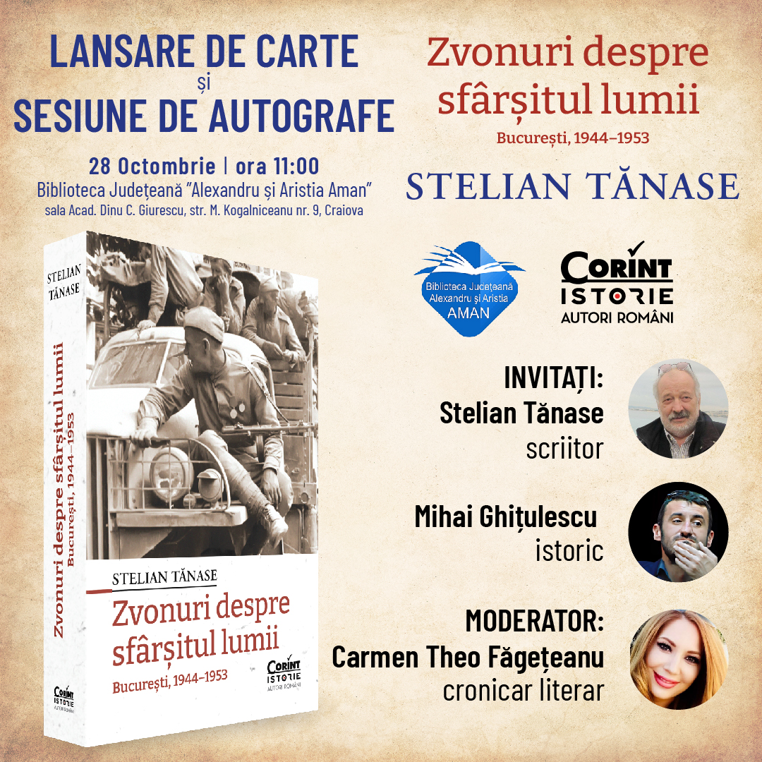 Lansare de carte și sesiune de autografe la Craiova: Zvonuri despre sfârșitul lumii, de Stelian Tănase
